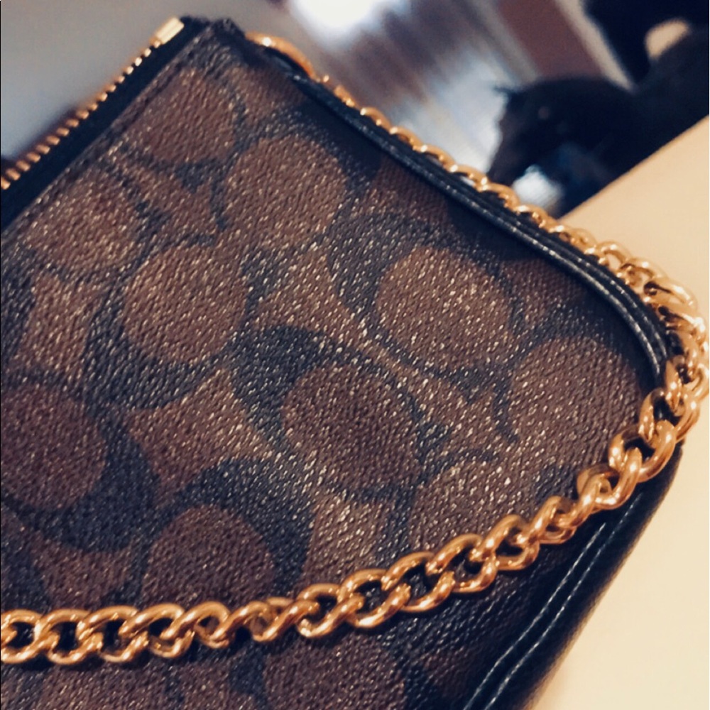 Authentic Black/Brown Coach purse with Gold Chain